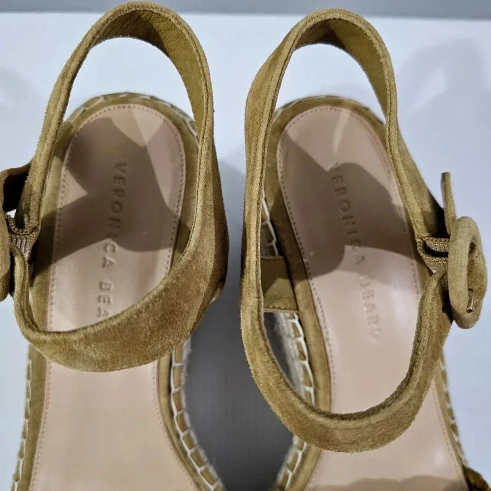 Veronica Beard Reema Espadrille Wedge Sandal Womens 10 Woven Mustard Leather NEW